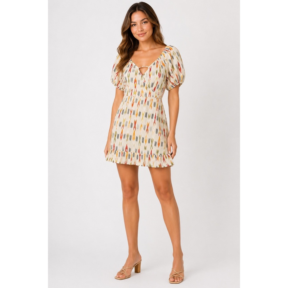 Sade & Sage Cutout Back Cotton Mini Dress Cream Multi Medium